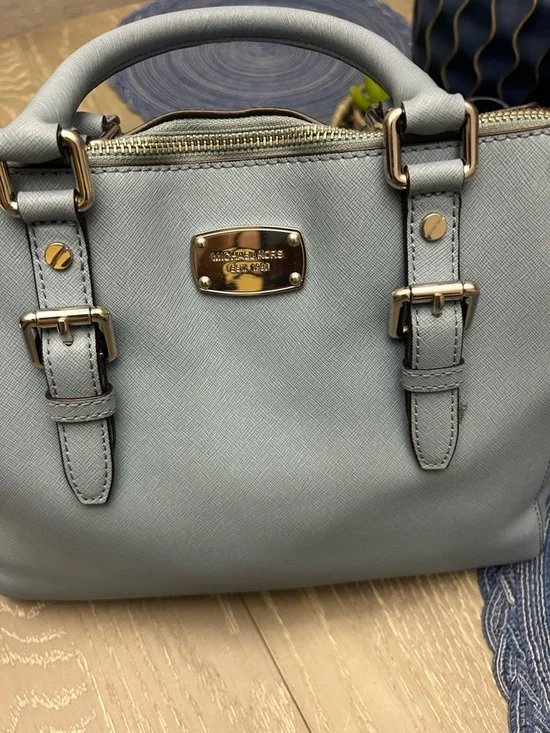Michael Kors Powder Blue Saffiano Leather Satchel with Detachable Strap - Picture 2 of 10